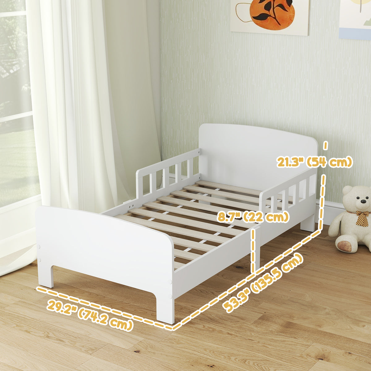 Qaba Toddler Bed Frame with Safety Side Rails for Girls and Boys, Bedroom Furniture