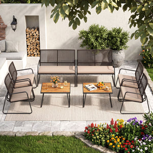 8 Pieces Patio Furniture Set with Acacia Wood Coffee Table and Zippered Cushions-Yellow view 3