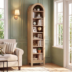 8-Tier Modern Arch Bookshelf with 3 Adjustable Shelves-Natural view 2