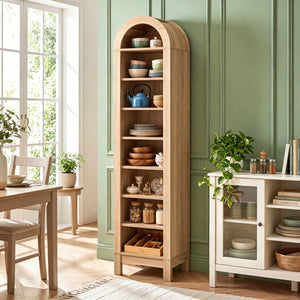 8-Tier Modern Arch Bookshelf with 3 Adjustable Shelves-Natural view 3