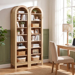 8-Tier Modern Arch Bookshelf with 3 Adjustable Shelves-Natural view 6