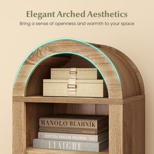 8-Tier Modern Arch Bookshelf with 3 Adjustable Shelves-Natural view 7