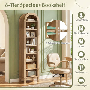 8-Tier Modern Arch Bookshelf with 3 Adjustable Shelves-Natural view 8