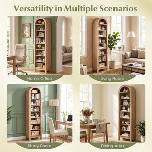 8-Tier Modern Arch Bookshelf with 3 Adjustable Shelves-Natural view 9