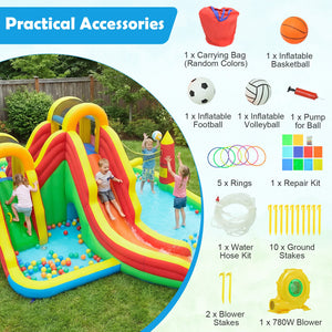 8-in-1 Giant Bounce House with 2 Long Slides for Yard Party with 780W Blower view 9