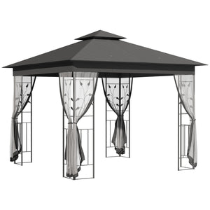 10'x10' Soft-top Steel Patio Gazebo Outdoor Sun Shelter with 2-Tier Polyester Roof, Curtain Sidewalls, Beige – view 22