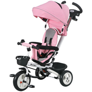 Qaba 6 in 1 Toddler Tricycle with Parent Push Handle, Canopy, Storage Baskets, Cupholder, Dark