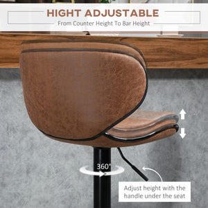 Vintage Set of 2 Microfiber Cloth Adjustable Bar Height Stools with Swivel Seat, Brown