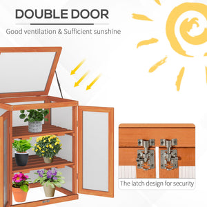 Wooden 2 Tier Cold Frame Greenhouse Polycarbonate Plant Grow House Portable Garden, 22.8" x 17.3" x 30.7", Orange