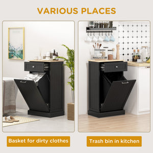 Kitchen Tilt Out Trash Bin Cabinet, Free Standing Recycling Cabinet, Trash Can Holder with Drawer, White – view 12