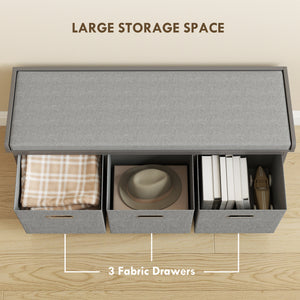 Shoe Storage Bench with Seat, Entryway Bench Seat with Cushion, 3 Fabric Drawers for Hallway, Dark Grey – view 4