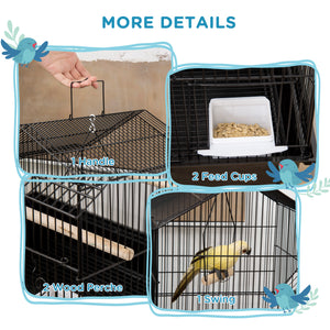 25" Bird Cage with Perch, Swing, Food Container, Slide-out Tray, Handle, Parrot Cage for Finches, Canaries, Budgies