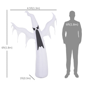 6FT Tall Halloween Inflatable White Ghost, Outdoor Blow Up Yard Decoration with LED Lights for Garden, Lawn, Party, Holiday