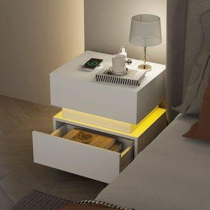 Bedside Table with Charging Station and LED Light Modern Nightstand with USB Ports AC Outlets Drawers – view 13