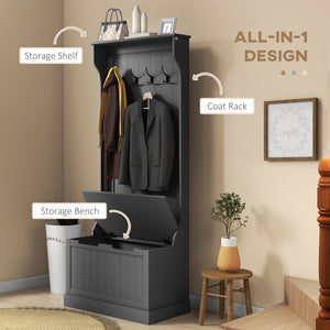 4-In-1 Hall Tree with Coat Rack, Top Shelf, Shoe Storage and Bench Seat, Entryway Bench with 4 Hooks