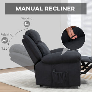 Manual Recliner Chair with Vibration Massage, Side Pockets, Microfibre Reclining Chair for Living Room, Black