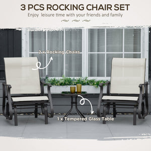 3PCs Gliding Rocking Chair & Bistro Tea Table Set, Cream White
