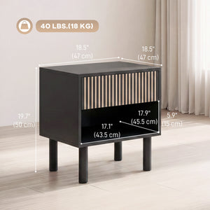 Modern Bedside Table with Drawer and Open Shelf, Sofa Side Table for Bedroom Living Room, Black