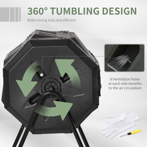 43 Gallon (160L) Tumbling Compost Bin Outdoor Dual Chamber 360° Rotating Composter with Sliding Doors – view 4