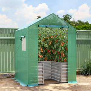 Greenhouse with Raised Garden Bed, Galvanized Metal Planter Box with PE Cover, Roll Up Door – view 7