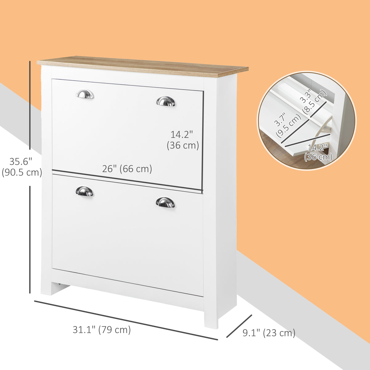 Modern Shoe Cabinet with 2 Flip Drawers and Adjustable Shelves, 12 Pair Shoe Storage Organizer for Hallway – view 2