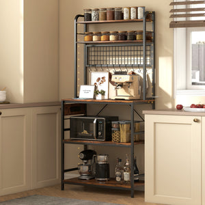 Kitchen Baker's Rack with Power Outlet and LED Light, 5-Tier Coffee Bar Station with 10 Hooks, Grey – view 14