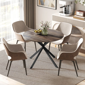 40" Round Kitchen Table for 4, Industrial Dining Table with Steel Legs for Dining Room, Distressed Brown