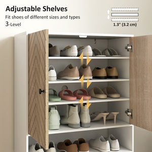 Shoe Storage Cabinet, 5-Tier Shoe Rack Cabinet with Doors, Adjustable Shelves, 15 Pairs, for Entryway, Natural Tone