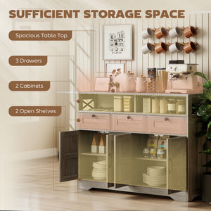 Sideboard, Buffet Cabinet with 4 Barn Doors and 3 Drawers, Coffee Bar Cabinet with Adjustable Shelves, Black – view 17