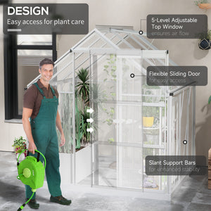 6' x 4' Walk-In Greenhouse, Polycarbonate Greenhouse with Sliding Door, Window, Aluminium Frame – view 10