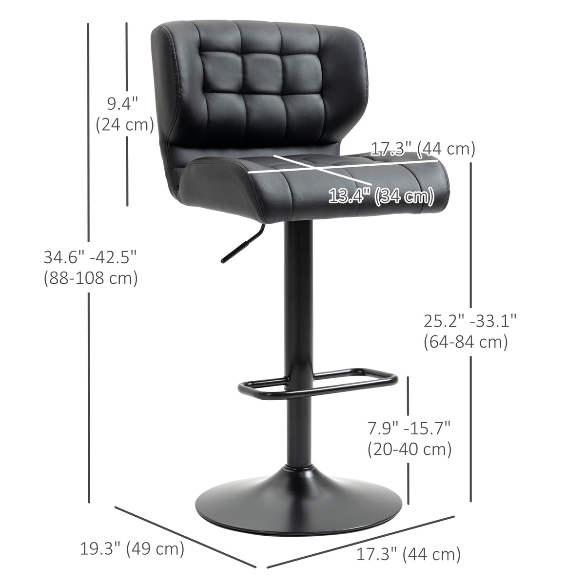 Swivel PU Leather Barstools Set of 2 Adjustable Bar Stools with Footrest Back for Kitchen Counter Dining – view 2