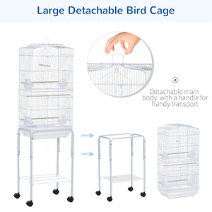 62" Rolling Bird Cage Cockatoo House Play Top Finch Pet Supply with Storage Shelf, Wheels - Black – view 10