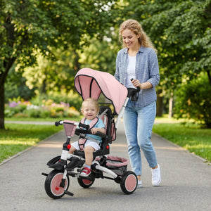 Qaba 6 in 1 Toddler Tricycle for 1-5 Years Old with Push Handle, Removable Canopy, Rotatable Seat