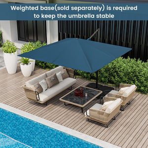 9.5 Feet Square Patio Cantilever Umbrella with 360° Rotation-Navy view 3