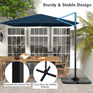 9.5 Feet Square Patio Cantilever Umbrella with 360° Rotation-Navy view 8