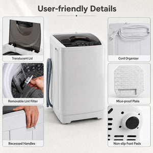 9.93 lbs Full Automatic Washing Machine with 8 Preset Programs-Gray view 7