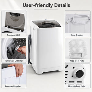 9.93 lbs Full Automatic Washing Machine with 8 Preset Programs-White view 7