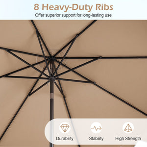 9 Feet Patio Umbrella with Crank Handle and Push Button Tilt-Beige view 7