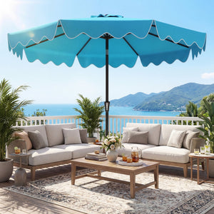 9 Feet Patio Umbrella with Weighted Base and Sandbags-Turquoise view 5