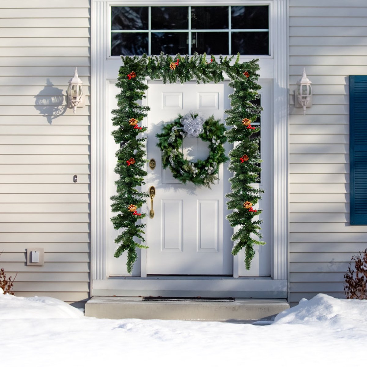 9 Feet Pre-lit Artificial Christmas Garland Red Berries with LED view 2