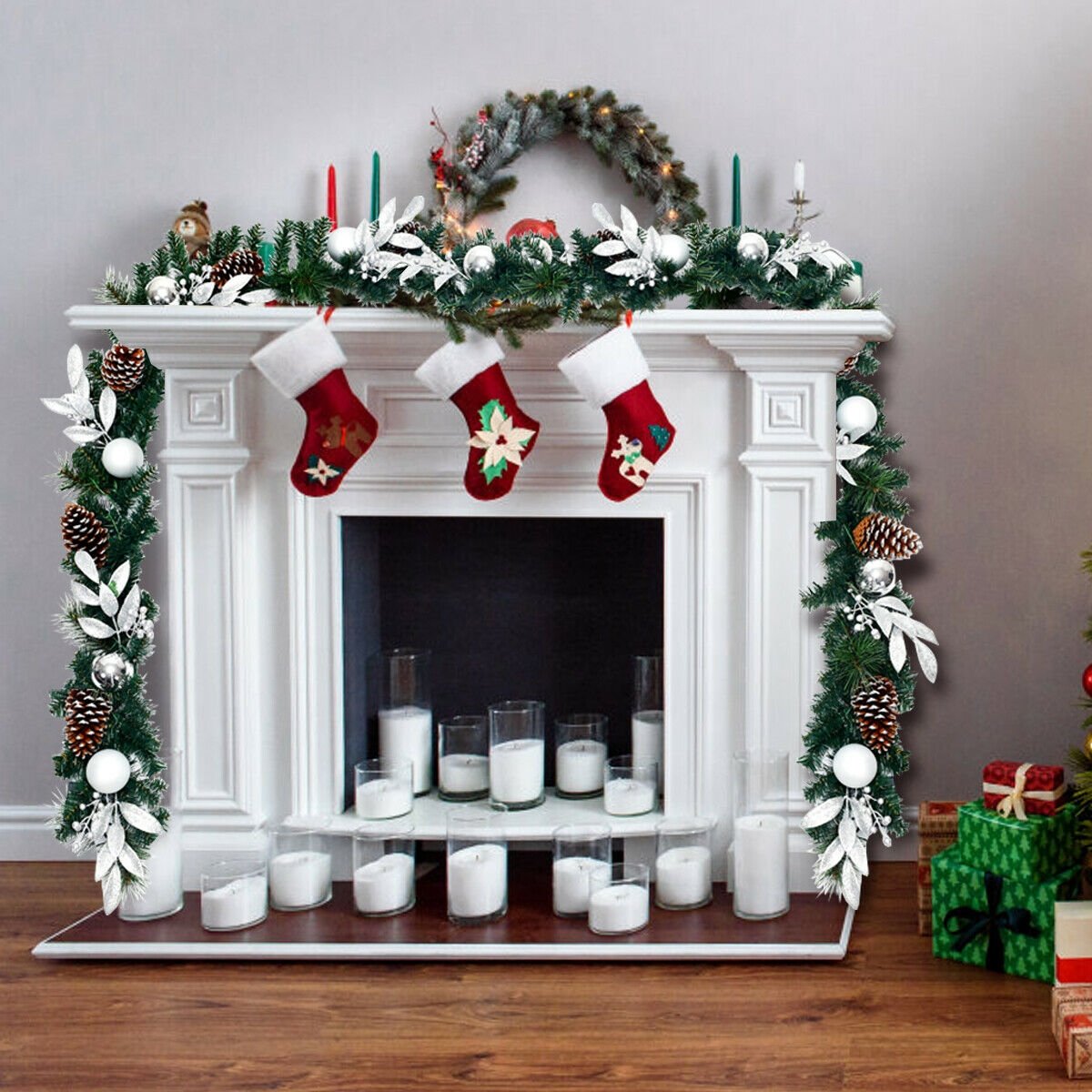 9 Feet Pre-Lit Artificial Christmas Garland with LED Lights view 2