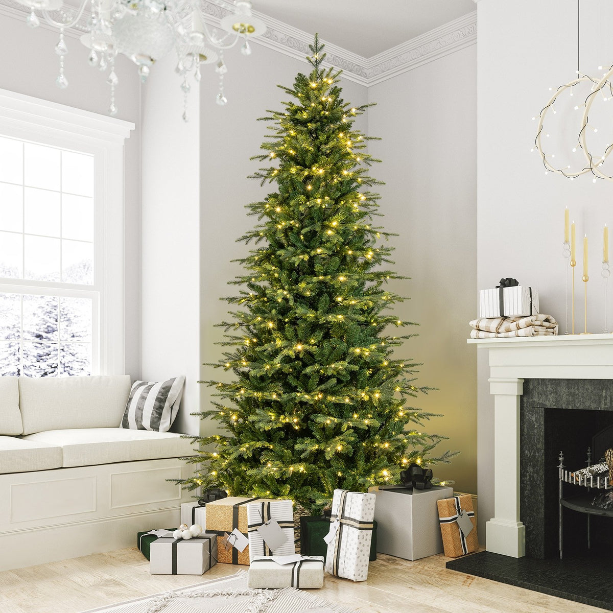 9 Feet Pre-Lit Artificial Christmas Tree with Warm White LED Lights view 2