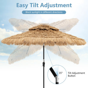 9 Feet Solar Powered Thatched Tiki Patio Umbrella with Led Lights view 7