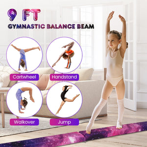 9 FT Folding Gymnastics Balance Beam with Anti-slip Base and Pine Wood Frame-Multicolor view 8