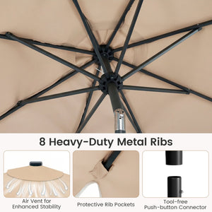 9 FT Outdoor Patio Umbrella with Solar LED Lights and Weighted Base-Brown view 9