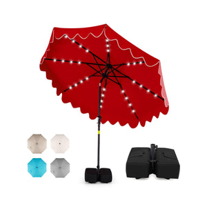 9 FT Outdoor Patio Umbrella with Solar LED Lights and Weighted Base-Red