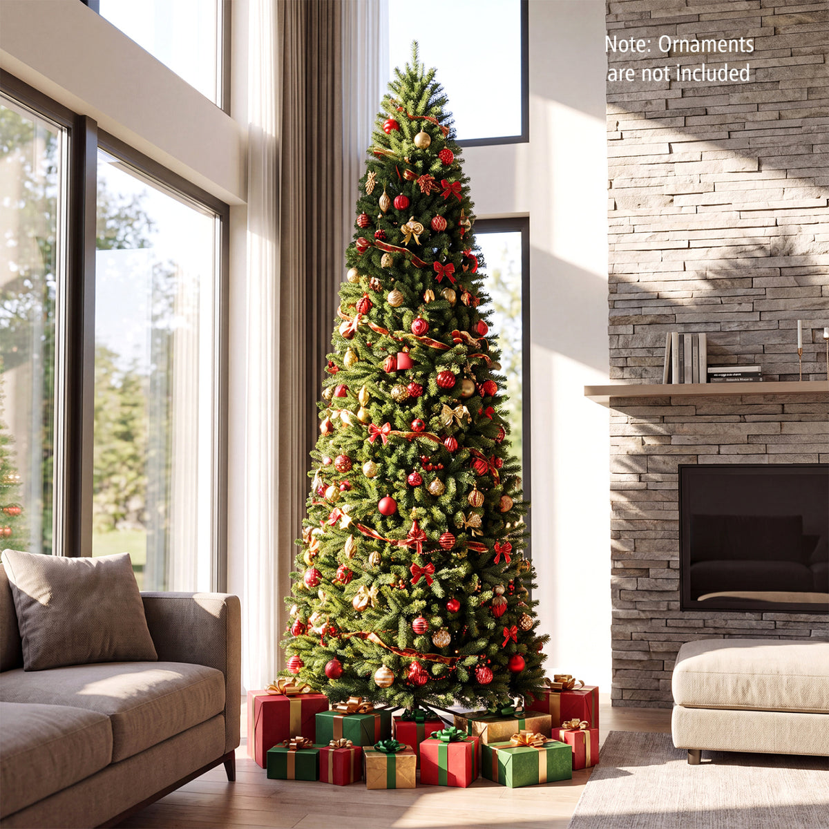 9 FT Pencil Alpine Christmas Tree with 1345 Full Branch Tips and 550 Dual-Color LED Lights view 2