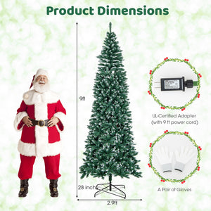 9 FT Pre-Lit Artificial Christmas Tree with 1298 Snowy Branch Tips view 5