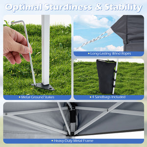 9 ft x 9 ft, Pop Up Canopy Tent with 8 Ground Stakes 4 Wind Ropes and Carry Bag, for Outdoor Party-Gray view 8