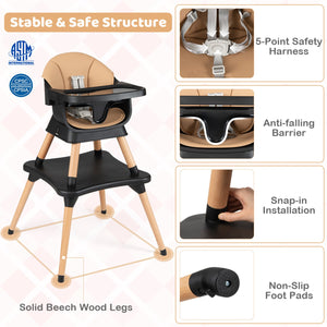 9-in-1 Convertible High Chair with Solid Wood Legs for Babies and Toddlers-Black view 5